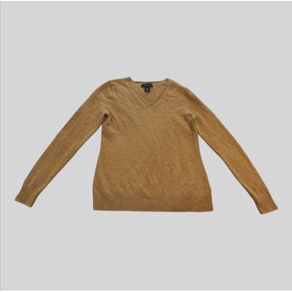Tahari 2 Ply Cashmere V-neck Sweater Womens L Brown Neutral Layer Minimalist